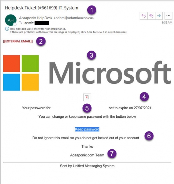 Spoofed Microsoft Email Example